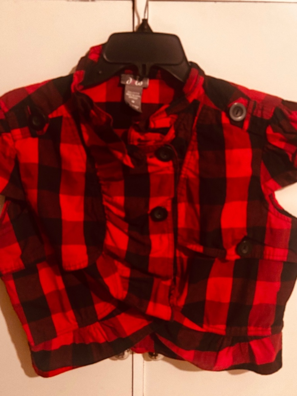 Dots Women’s Red/Black Plaid Cropped Shirt Button Up Sleeveless Sz 1X